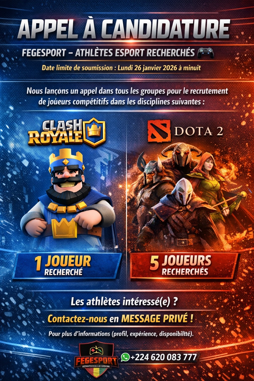 APPEL À CANDIDATURE – FEGESPORT 🎮🇬🇳